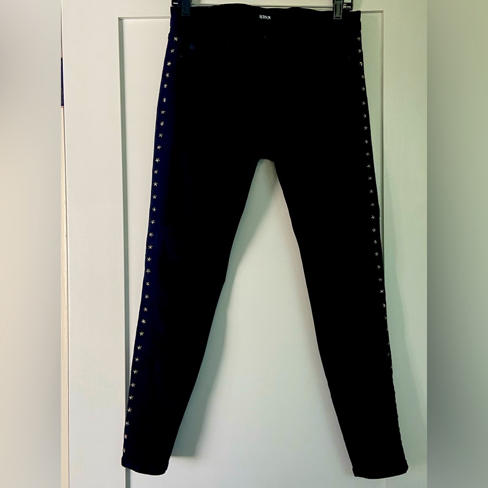 Hudson black jeans with silver star studs.